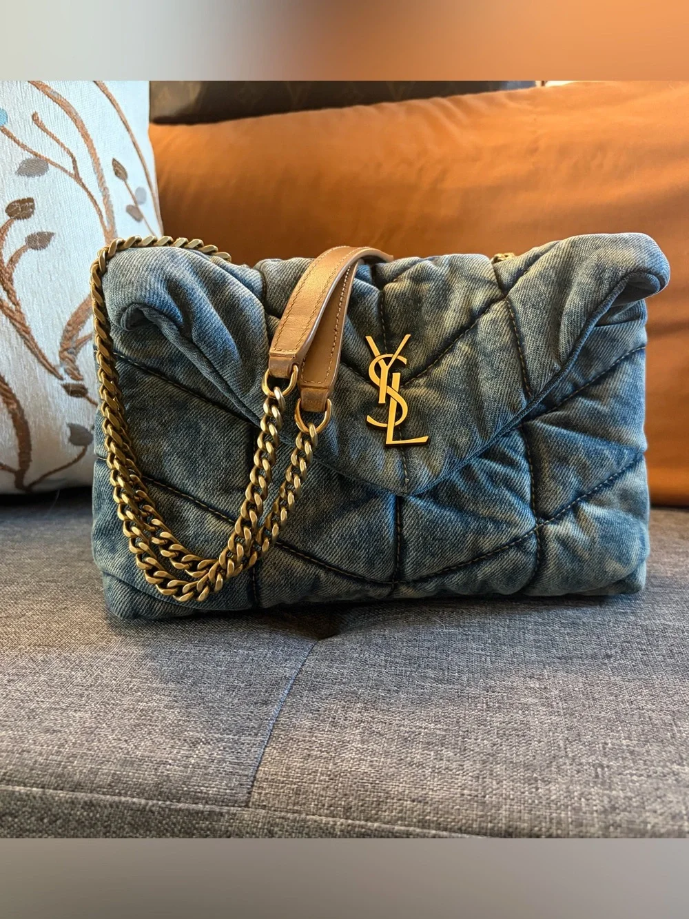 Saint Laurent Blue Denim Loulou Puffer
